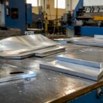 Close-up of 6061 and 5052 aluminum sheets and tools