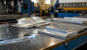 Close-up of 6061 and 5052 aluminum sheets and tools