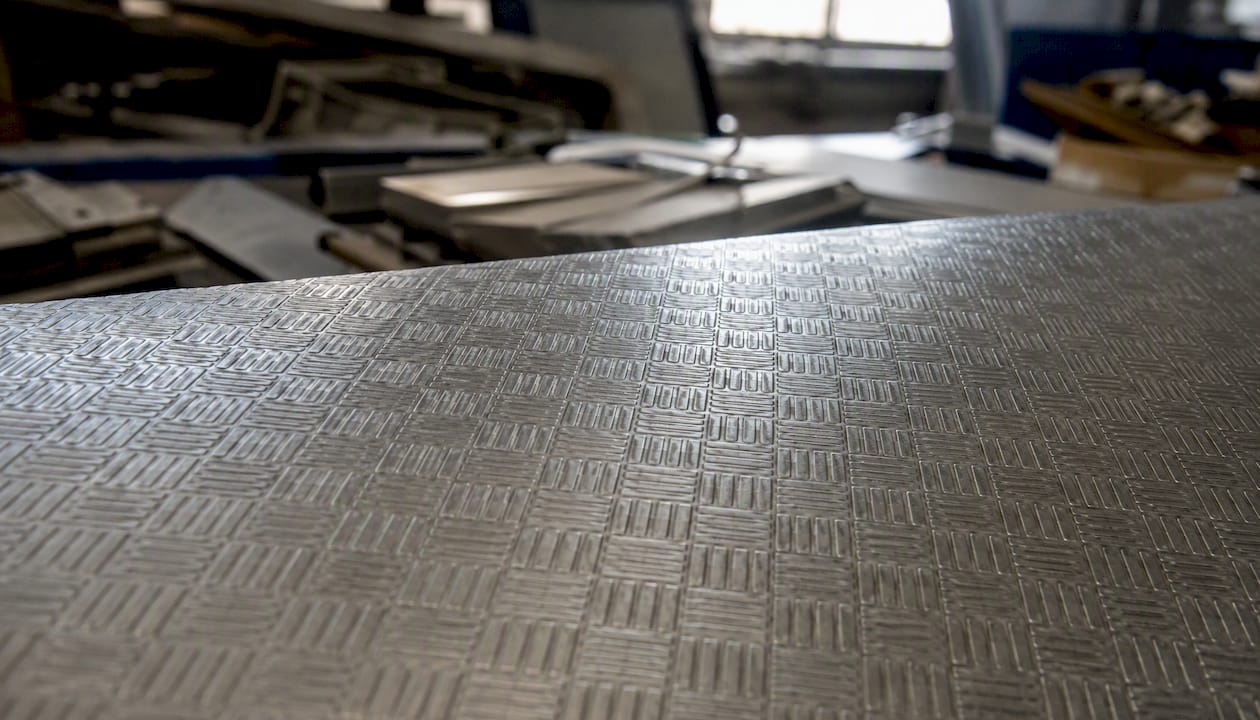 Patterned stainless steel surface close-up