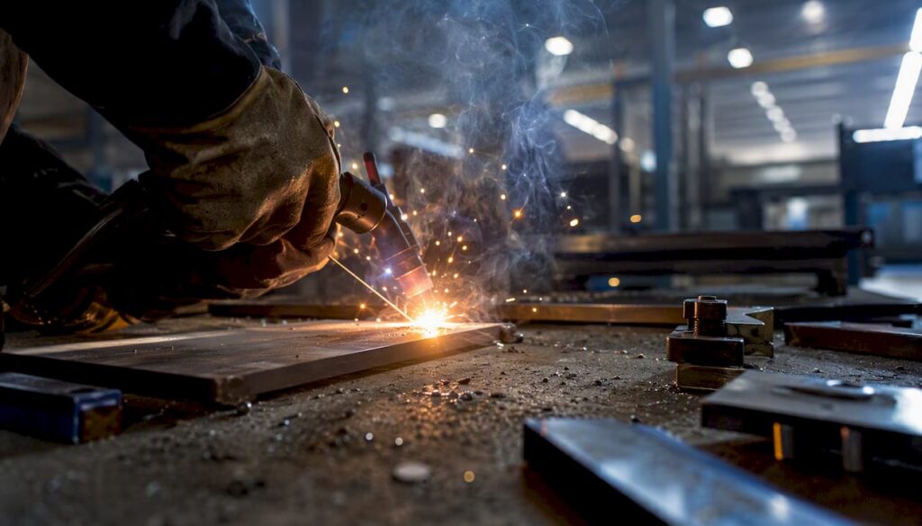 Electric arc welding manual torch close-up