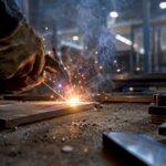 Electric arc welding manual torch close-up