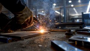 Electric arc welding manual torch close-up
