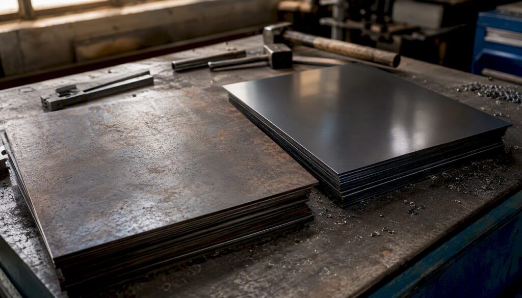 Hot rolled and cold rolled steel sheets side by side