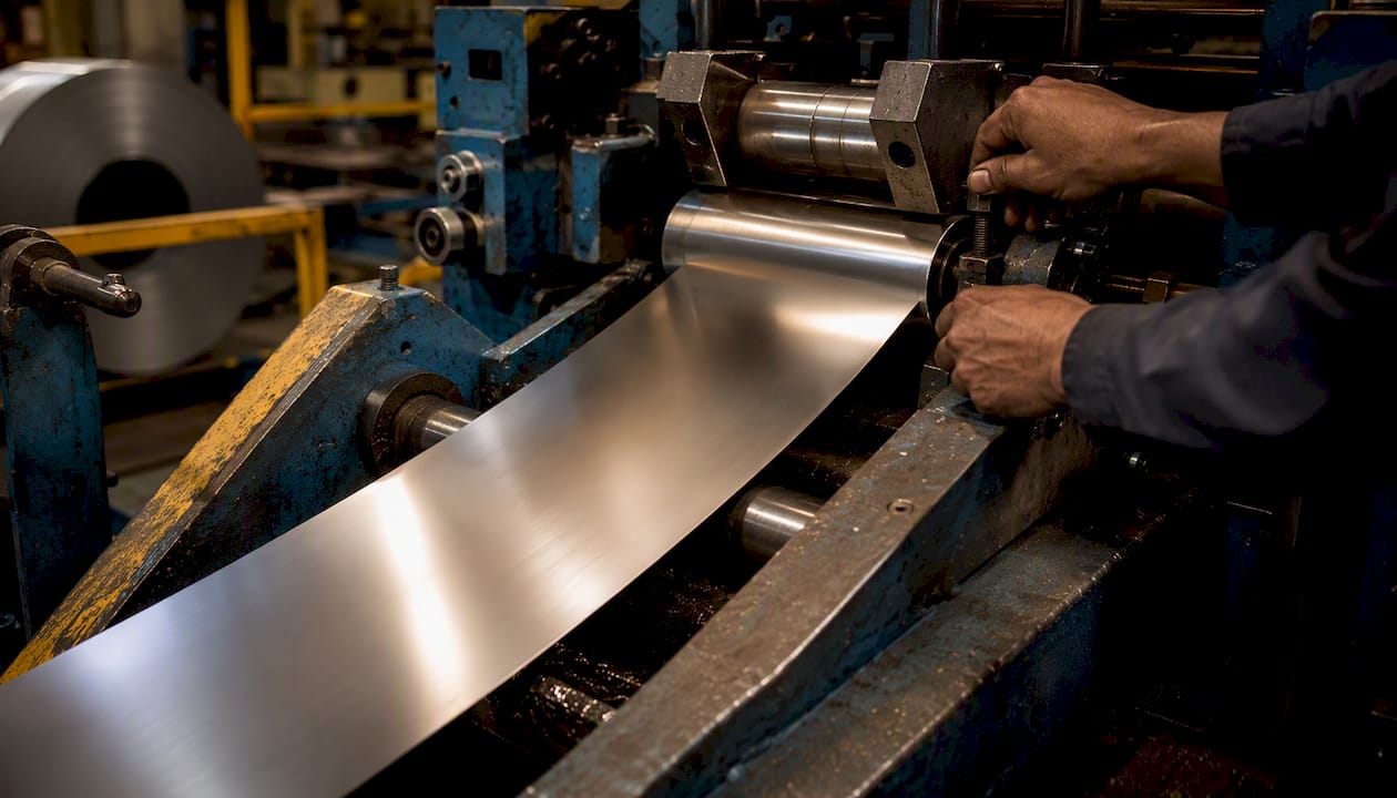 Cold rolling process on steel coil in workshop