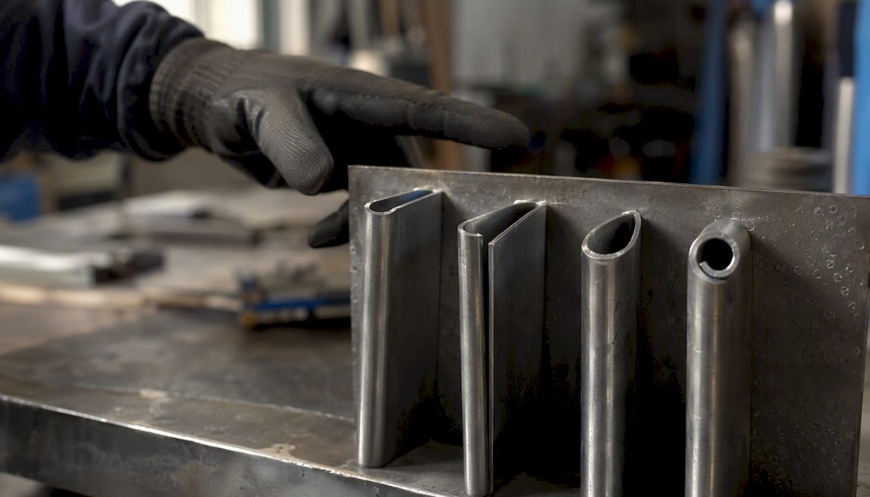 Close-up of four types of metal hem profiles
