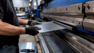 Hands hemming sheet metal flange on press brake
