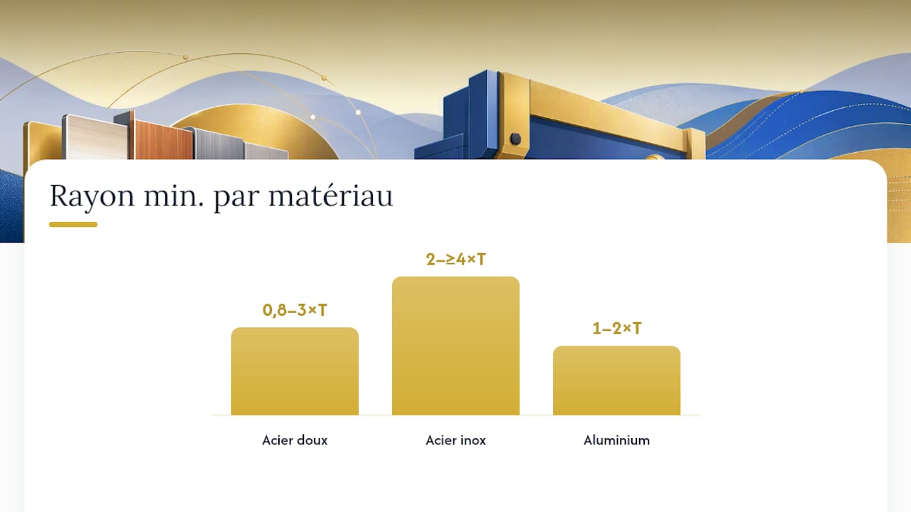 Tableau des rayons de courbure recommandés selon le matériau et l’épaisseur