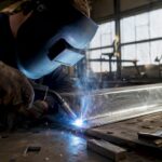 Welder MIG welding galvanized steel joint
