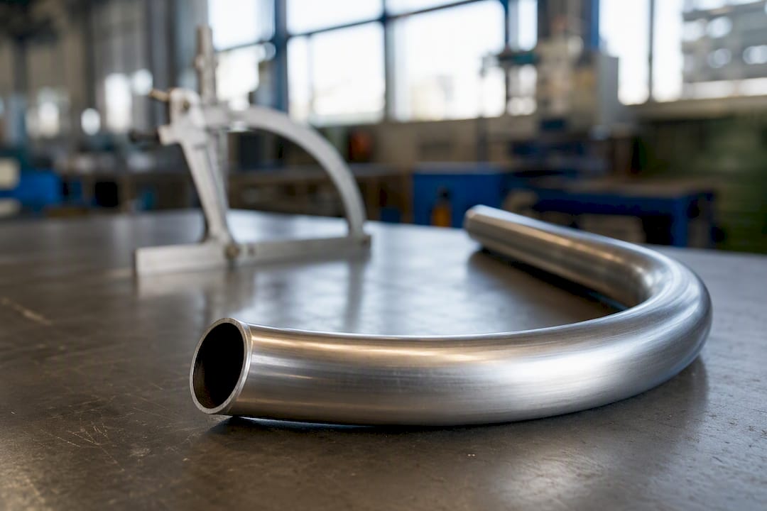 Gros plan sur le rayon de courbure d'un tube en aluminium