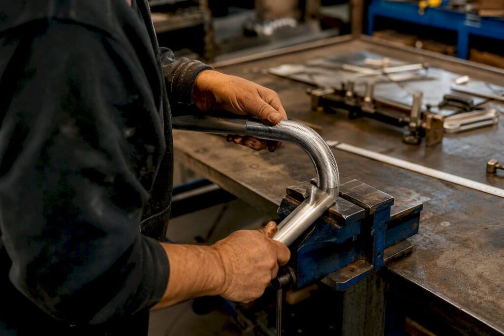 Artisan pliant à la main un tube en aluminium