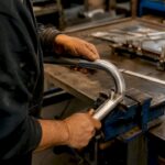 Artisan pliant à la main un tube en aluminium