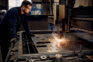 Découpe au laser de tôles en acier inoxydable en atelier