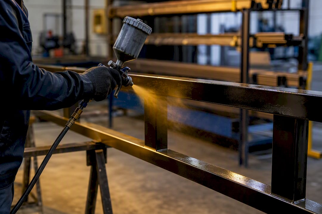 Liquid paint spray on metal frame
