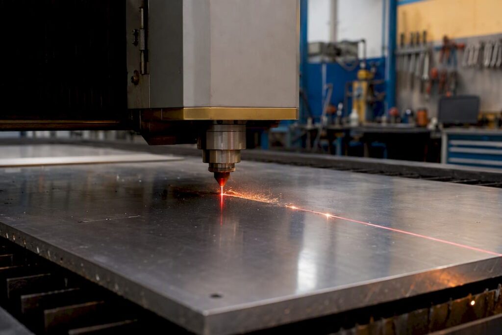 Laser beam cutting steel sheet closely