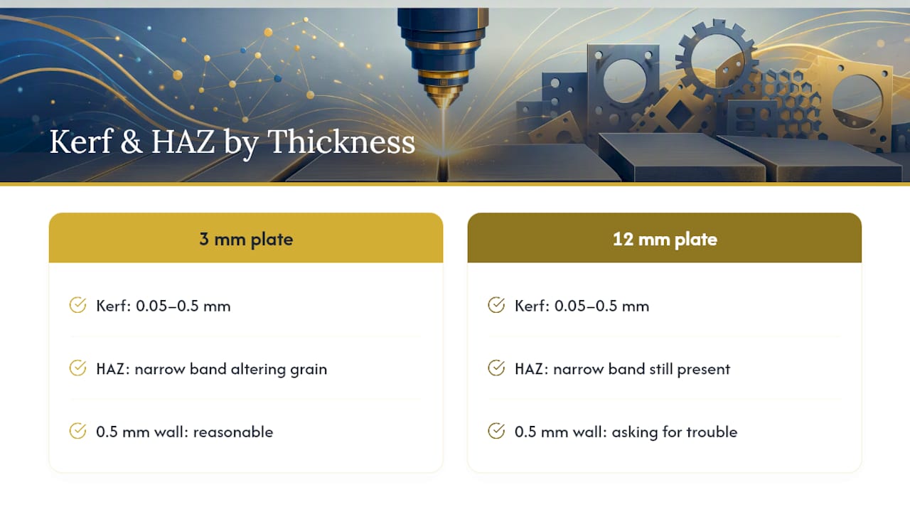 Diagram comparing kerf sizes and heat affected zones