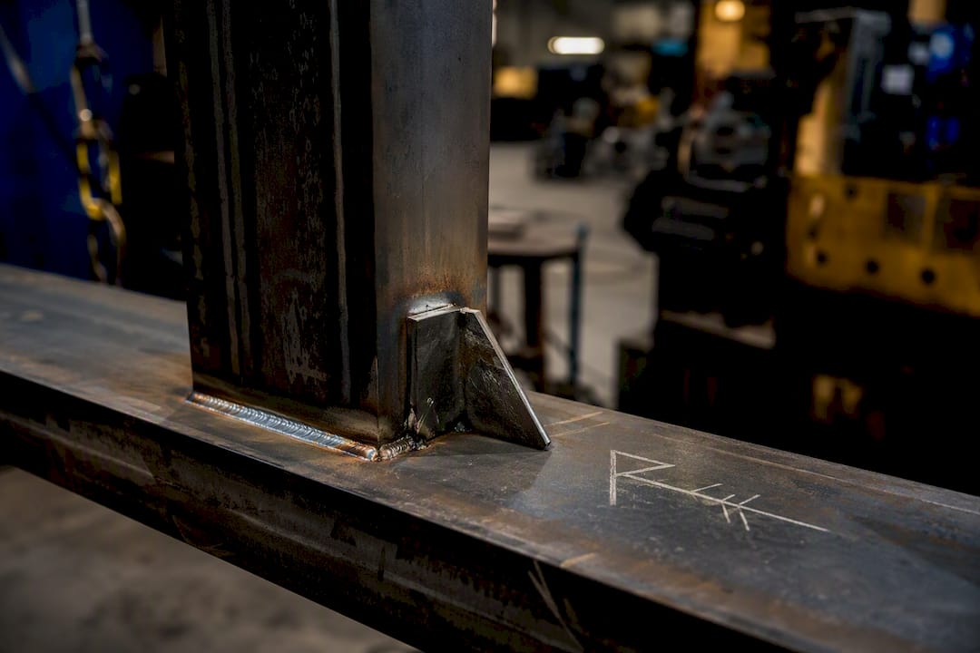Close-up of welding symbol on steel joint