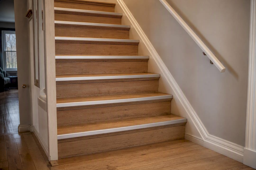 Nez de marche en aluminium anodisé sur un escalier résidentiel