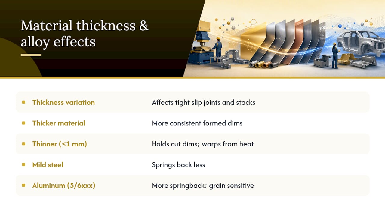 Does material thickness or alloy change what tolerances you can hold? — overview diagram