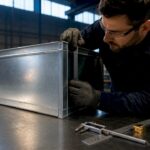 Technician measuring rectangular duct dimensions