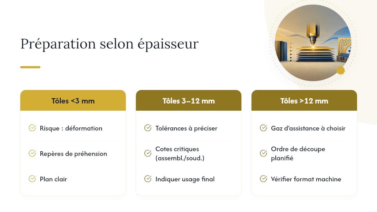 Préparation des pièces en fonction de leur épaisseur