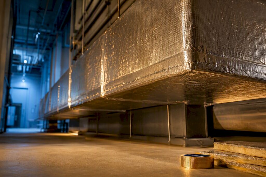 Foil-faced insulation around commercial ductwork