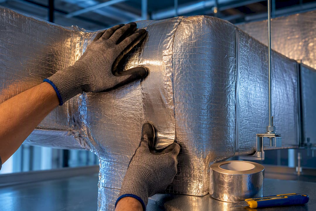 Sealed vapour barrier at duct insulation seam