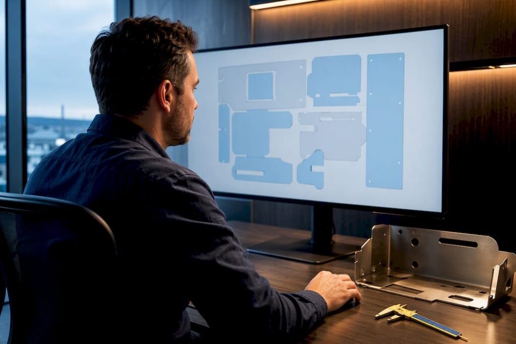 Engineer reviewing sheet metal design files