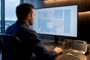 Engineer reviewing sheet metal design files