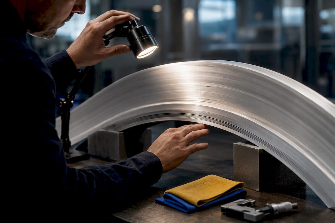 Contrôle de surface d’un profilé en aluminium courbé