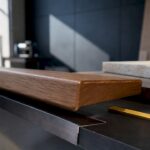 Contrasting wood and metal stair tread details