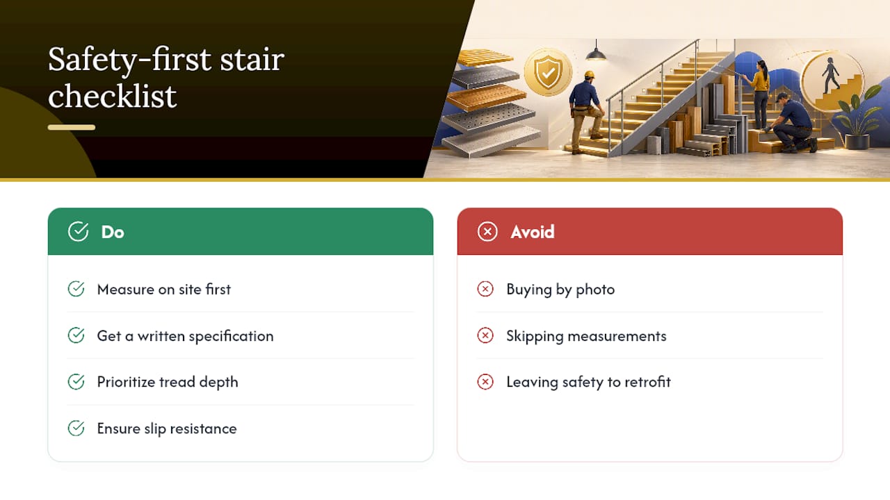 Balancing looks and safety on a stair upgrade — overview diagram