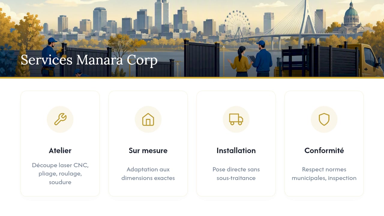 Manara Corp fabrique et installe votre garde-corps conforme — overview diagram
