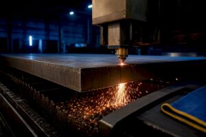 Laser cutting thick steel production plate