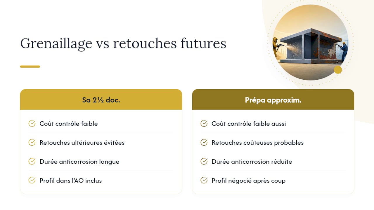 Le grenaillage coûte moins cher que les retouches futures — overview diagram