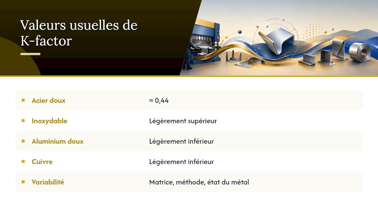 Comparaison des facteurs K selon le matériau