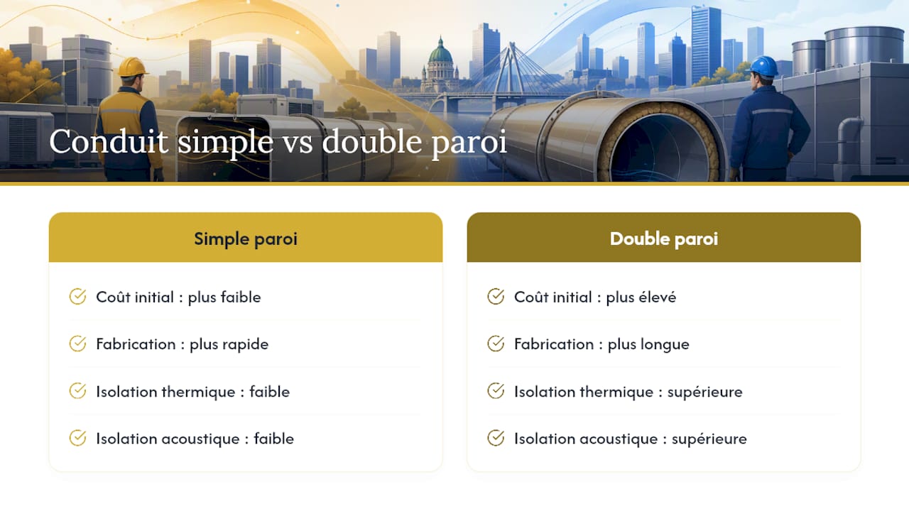 Comparaison entre conduits à paroi simple et double paroi