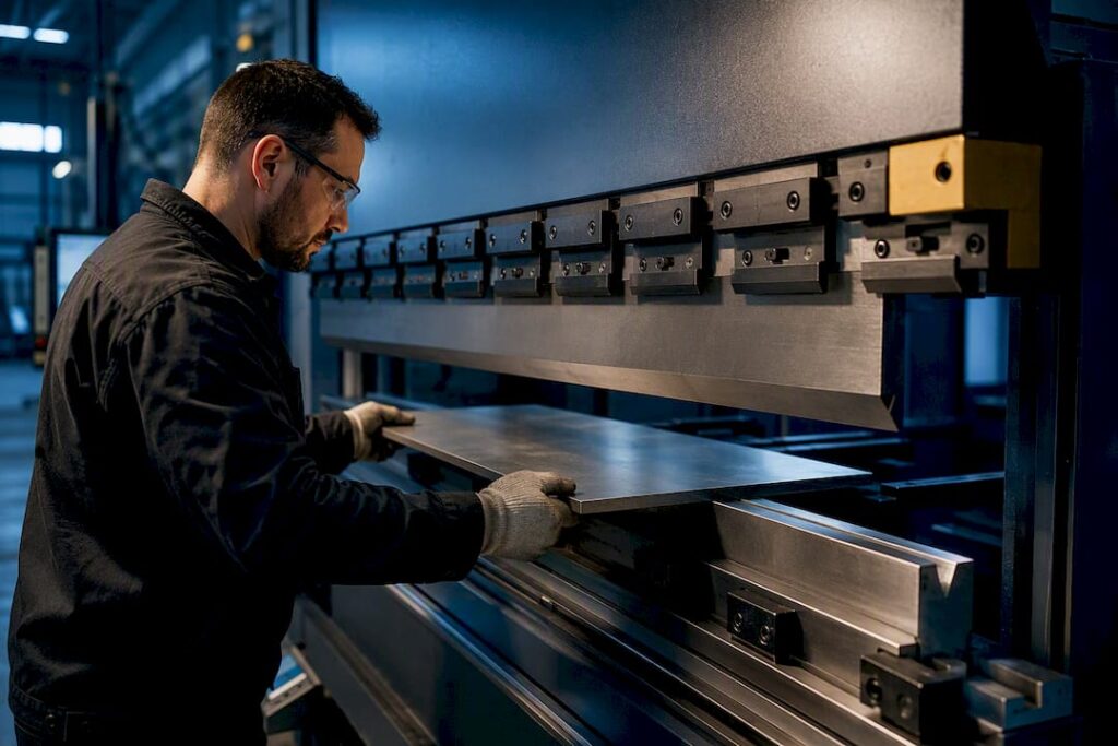 CNC press brake forming a sheet-metal bend