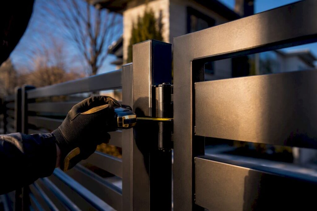 Cropped metal fence corner at Montreal property