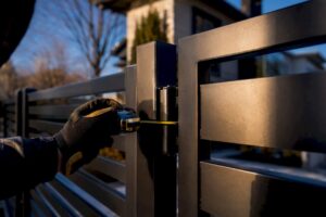 Cropped metal fence corner at Montreal property