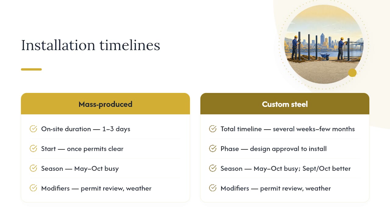 Comparison of fence installation timelines