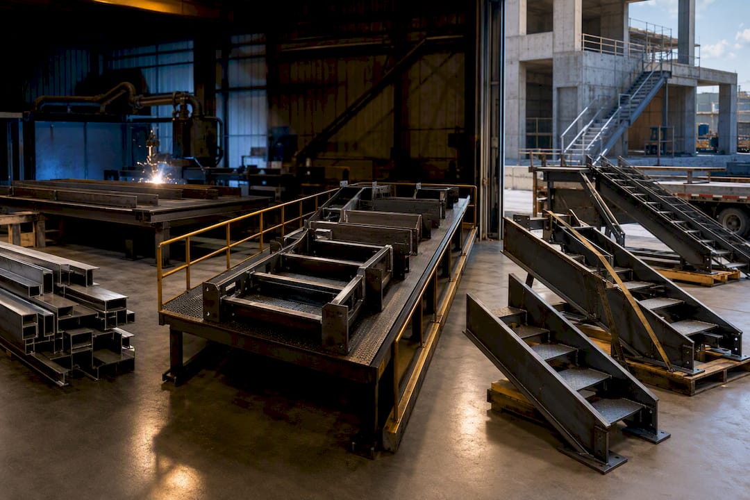 Illustrated commercial stair workflow stages