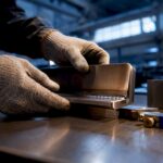 Inspector examining anonymous welded metal samples