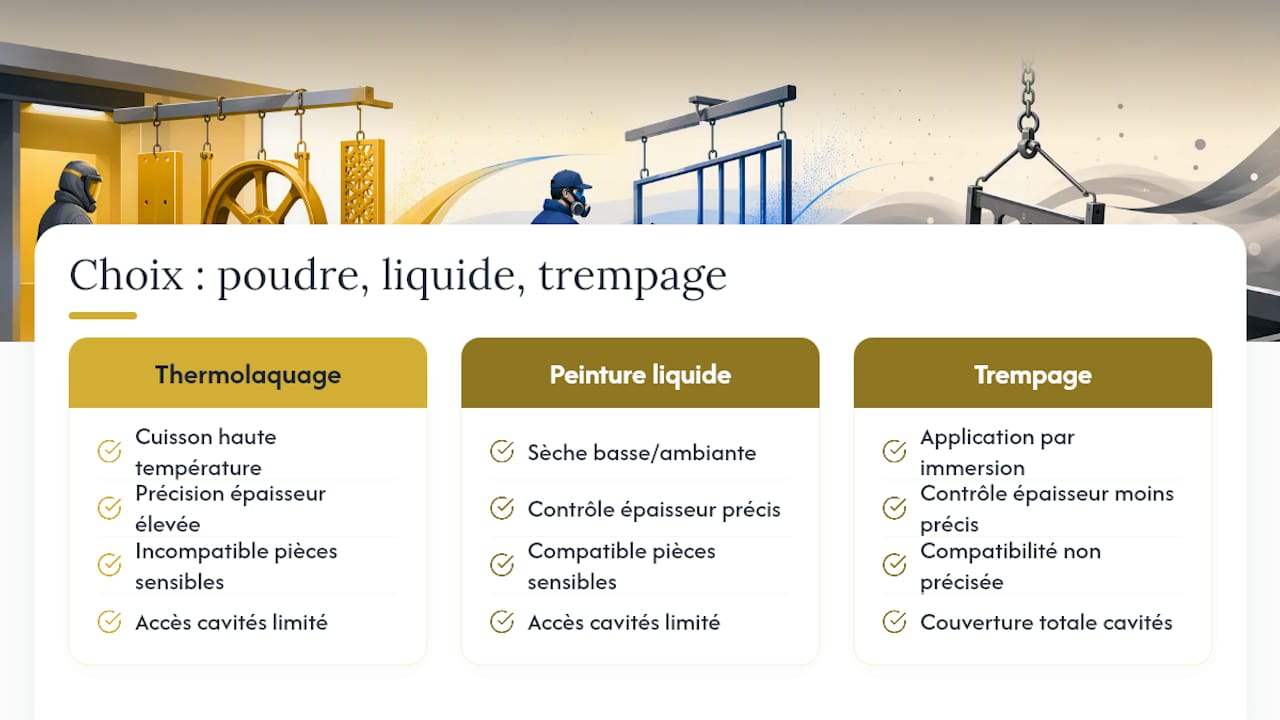 Comparaison des trois méthodes de finition métallique
