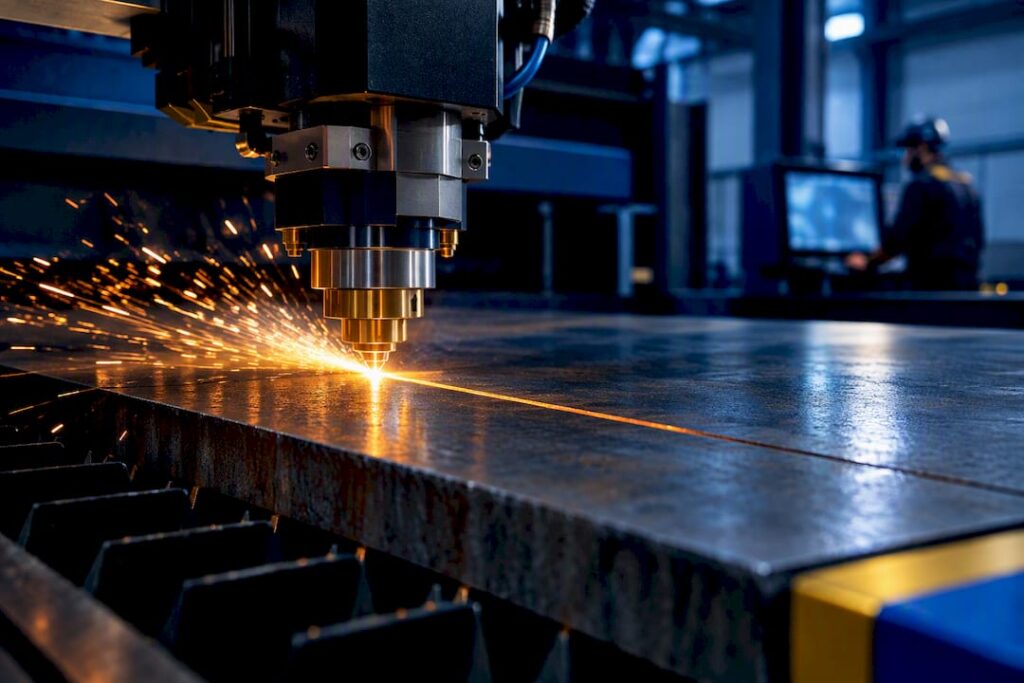 Fibre laser cutting thick steel plate