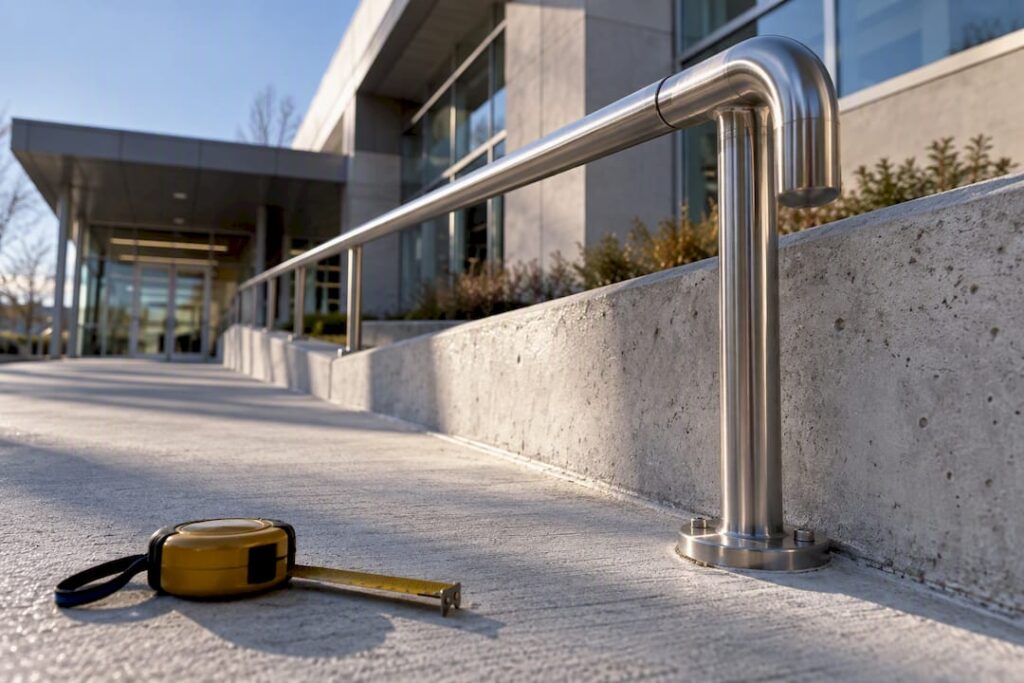 Détail de la main courante sur une rampe accessible