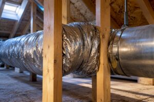 Compressed flexible duct beside rigid duct