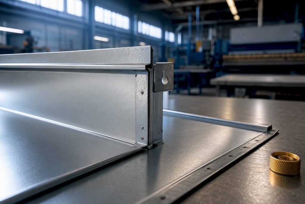Duct panel reinforcement detail in fabrication shop