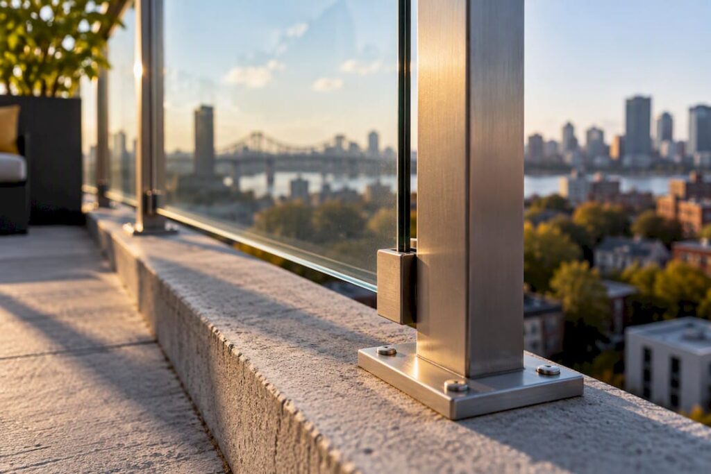 Glass and metal railing connection detail