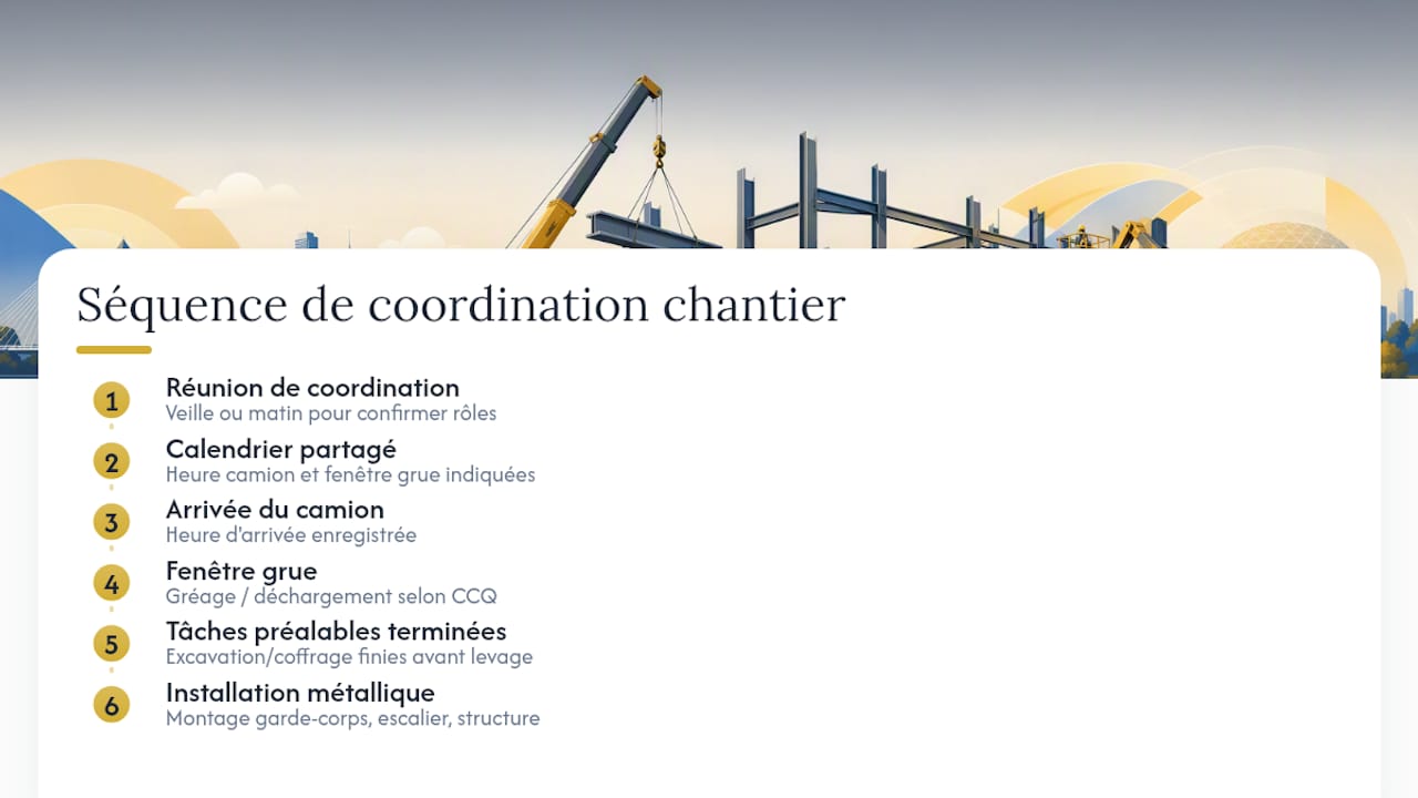 Séquence de coordination pour le levage métallique