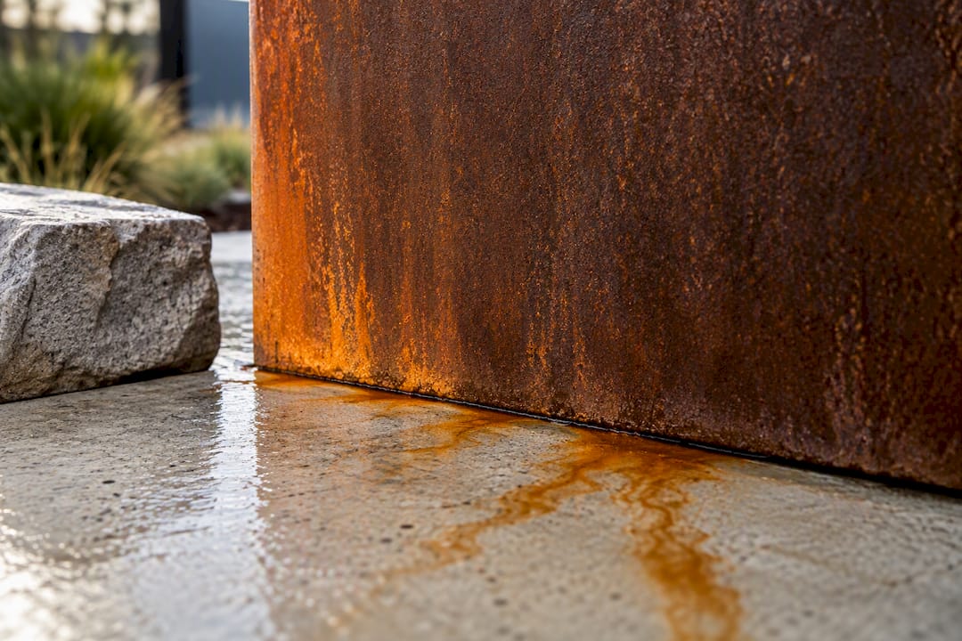 Corten patina runoff staining concrete